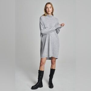 ANISTAR Heather Grey Mock Neck Shift Sweater Dress Tunic Soft Rayon Blend M